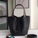 AAA Hermes Black Picotin Lock 22cm Braided Handles Bag QY01303