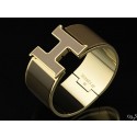 AAA Hermes Brown Enamel Clic H Bracelet Narrow Width (33mm) In Gold QY00372