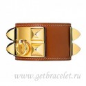 AAA Hermes Collier de Chien Bracelet Brown With Gold QY00799