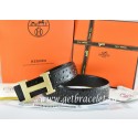 AAA Hermes Reversible Belt Black/Black Ostrich Stripe Leather With 18K Gold Wave Stripe H Buckle QY00010