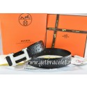 AAA Hermes Reversible Belt Black/Black Ostrich Stripe Leather With 18K White Silver h Buckle QY01698