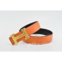 AAA Hermes Reversible Belt Orange/Black Classics H Togo Calfskin With 18k Gold With Logo Buckle QY00697