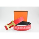 AAA Hermes Reversible Belt Red/Black Togo Calfskin With 18k Gold H Buckle QY00714