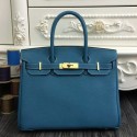 AAA Imitation Hermes Birkin 30cm 35cm Bag In Jean Blue Clemence Leather QY01893