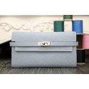 AAA Imitation Hermes Kelly Longue Wallet In Blue Lin Clemence Leather QY00031