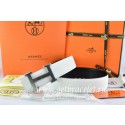 AAA Replica Hermes Reversible Belt White/Black Togo Calfskin With 18k Drawbench Silver H Buckle QY02108