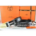 AAAAA Hermes Reversible Belt Black/Black Crocodile Stripe Leather With18K Drawbench Silver H Buckle QY00932