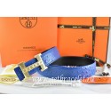 Best 1:1 Hermes Reversible Belt Blue/Black Ostrich Stripe Leather With 18K Gold Stripe Logo H Buckle QY01935