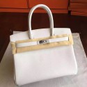 Best 1:1 Hermes White Epsom Birkin 30cm Handmade Bag QY00073