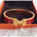 Cheap Hermes Red Enamel Clic H Bracelet Narrow Width (12mm) In Gold QY00258