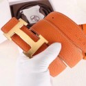 Copy Best Quality Hermes H Belt Buckle &amp; Orange 32mm Clemence Strap QY02162