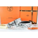 Copy Hermes Reversible Belt White/Black Snake Stripe Leather With 18K Silver H au Carre Buckle QY00357