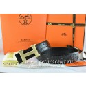 Designer Hermes Reversible Belt Black/Black Ostrich Stripe Leather With 18K Drawbench Gold H Buckle QY01513