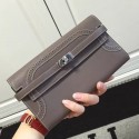 Designer Imitation Hermes Kelly Ghillies Wallet In Etoupe Swift Leather QY00551