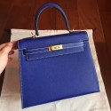 Fake 1:1 Hermes Electric Blue Epsom Kelly 25cm Sellier Handmade Bag QY00204
