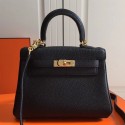 Fake Hermes Black Clemence Kelly 20cm GHW Bag QY01832