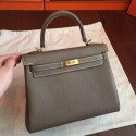 Fake Hermes Etoupe Clemence Kelly 25cm Retourne Handmade Bag QY00531