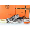 Fake Hermes Reversible Belt Brown/Black Snake Stripe Leather With 18K Drawbench Silver H Buckle QY02393