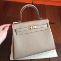 Fake Luxury Hermes Grey Clemence Kelly 25cm Retourne Handmade Bag QY02363