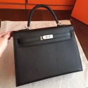 Fashion Hermes Black Epsom Kelly 32cm Sellier Handmade Bag QY00202