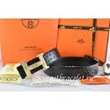 Fashion Imitation Hermes Reversible Belt Black/Black Ostrich Stripe Leather With 18K Gold Geometric Stripe H Buckle QY02077