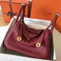 First-class Quality Hermes Bicolor Lindy 30cm Swift Bordeaux Handmade Bag QY02364
