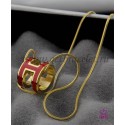Hermes 3D Pop “H” logo Snake Bone Red Necklace in Yellow Gold QY01050