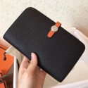 Hermes Bicolor Dogon Duo Wallet In Black/Orange Leather QY01945