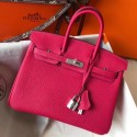Hermes Birkin 25cm Handbag In Rose Red Clemence Leather QY02031
