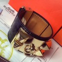 Hermes Black Alligator Collier de Chien Bracelet Size S QY02179