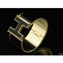 Hermes Black Enamel Clic H Bracelet Narrow Width (33mm) In Gold QY01180