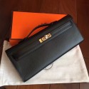 Hermes Black Epsom Kelly Cut Clutch Handmade Bag QY02247