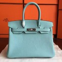 Hermes Blue Atoll Clemence Birkin 30cm Handmade Bag QY01002