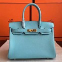 Hermes Blue Atoll Epsom Birkin 30cm Handmade Bag QY00447