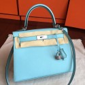Hermes Blue Atoll Epsom Kelly Sellier 28cm Handmade Bag QY02332