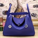 Hermes Blue Electric Clemence Lindy 30cm Bag QY01336