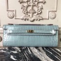 Hermes Blue Lin Crocodile Kelly Cut Clutch Bag QY01084