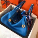Hermes Blue Zanzibar Lindy 30cm Bicolor Handmade Bag QY00999