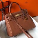 Hermes Brown Clemence Kelly 25cm GHW Handbag QY00309