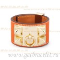 Hermes Collier de Chien Bracelet Orange With Gold QY00943