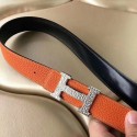 Hermes H Belt Buckle & Orange Clemence 32 MM Strap QY00771