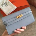 Hermes Kelly Classic Long Wallet In Ciel Epsom Leather QY00389