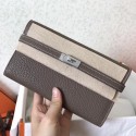 Hermes Kelly Classic Long Wallet In Etoupe Clemence Leather QY00294