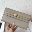 Hermes Kelly Classic Long Wallet In Grey Epsom Leather QY02267