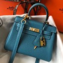 Hermes Mini Kelly 20cm Handbag In Blue Jean Clemence Leather QY00120