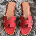 Hermes Oran Perforated Sandals In Red Epsom Leather QY00780