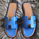 Hermes Oran Sandals In Blue Swift Leather QY02163