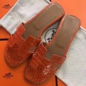 Hermes Orange Crocodile Oran Sandals QY00074