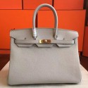 Hermes Pearl Grey Clemence Birkin 35cm Handmade Bag QY00317