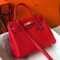 Hermes Red Clemence Kelly 25cm GHW Handbag QY00577